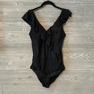 Blooming Jelly Amazon‎ Black Ruffle One Piece Swimsuit- L